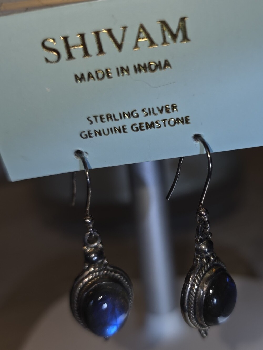 Shivam Sterling Silver Genuine Labradorite Dangle Earrings NWT